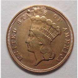 1854   $3 gold  holed then repaired an XF
