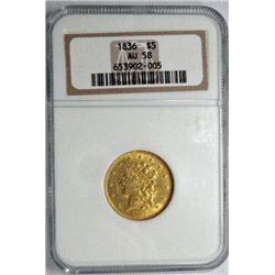 1836 classic head   $5 gold  NGC58