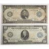 Image 1 : 1914 $5 and $10  Federal Reserve Note    VG/F