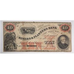 1860 $10 demand note Miners& Planters Bank Murphy NC  GREAT CIVIL WAR ITEM