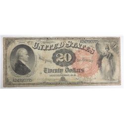 1880 $20  US legal tender note  lg seal blue # G/VG  RARE