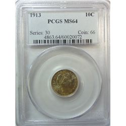 1913  Barber dime  PCGS64
