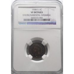 1908S Indian penny  NGC VF environ dmg