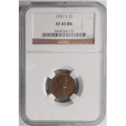 1931S  Lincoln penny  NGC 45BN