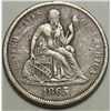Image 1 : 1865S   dime   F-104  VF with marks rev center-probably attattched to something