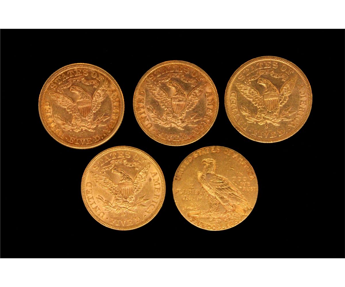 COIN (5) US Five Dollar Gold Coins