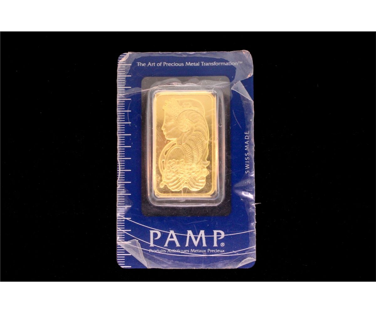 Suisse One Troy Ounce 999.9 Fine Gold BULLION: (1) Pamp Suisse 1 troy ounce 999.9 fine gold bar