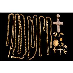 JEWELRY:  Lot assorted gold chains and pendants