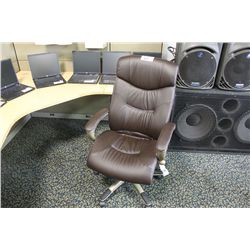 BROWN LEATHER OVERSTUFFED HIGH BACK EXECUTIVE