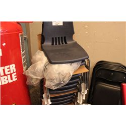 LOT OF 12 BLUE PLASTIC STACKING CHAIRS
