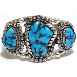 Old Pawn Navajo Sleeping Beauty Turquoise Sterling Silver Cuff Bracelet - M