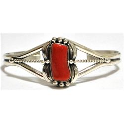 Navajo Coral Sterling Silver Cuff Bracelet - Mary Ann Spencer