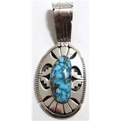 Navajo Spider Web Kingman Turquoise Sterling Silver Pendant - Eugene Belone