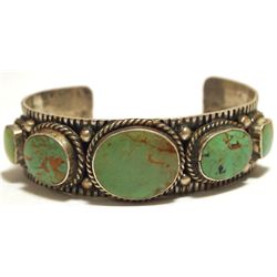 Old Pawn Navajo Green Turquoise Sterling Silver Cuff Bracelet - MR