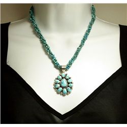 Old Pawn Navajo Turquoise 3-Strand Heishi Necklace w/Dry Creek Sterling Silver Pendant - SH