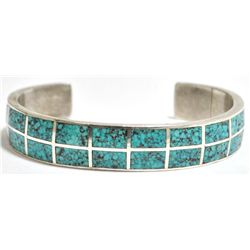 Old Pawn Navajo Spider Web #8 Turquoise Sterling Silver Cuff Bracelet - Morgan