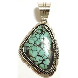 Navajo Spider Web Turquoise Sterling Silver Pendant - Eugene Belone