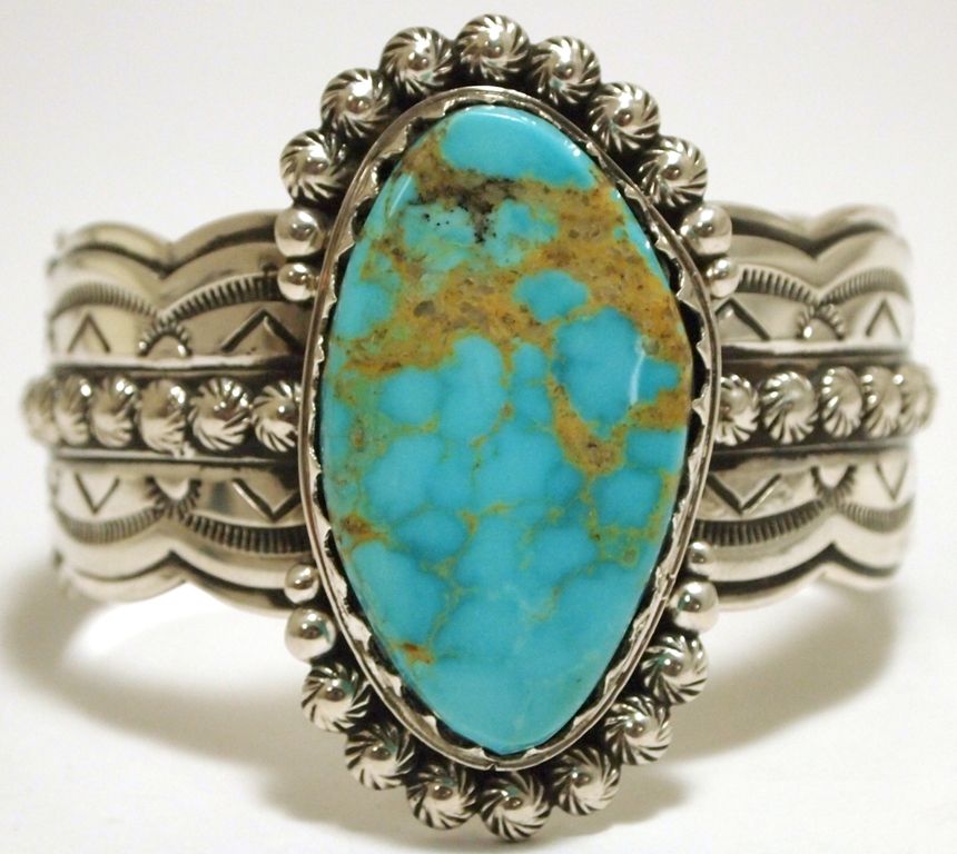 Old Pawn Navajo Mountain Turquoise Sterling Silver Cuff Bracelet ...