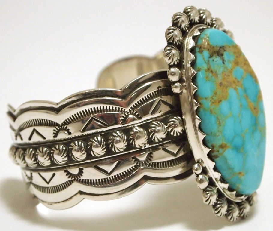Old Pawn Navajo Mountain Turquoise Sterling Silver Cuff Bracelet ...