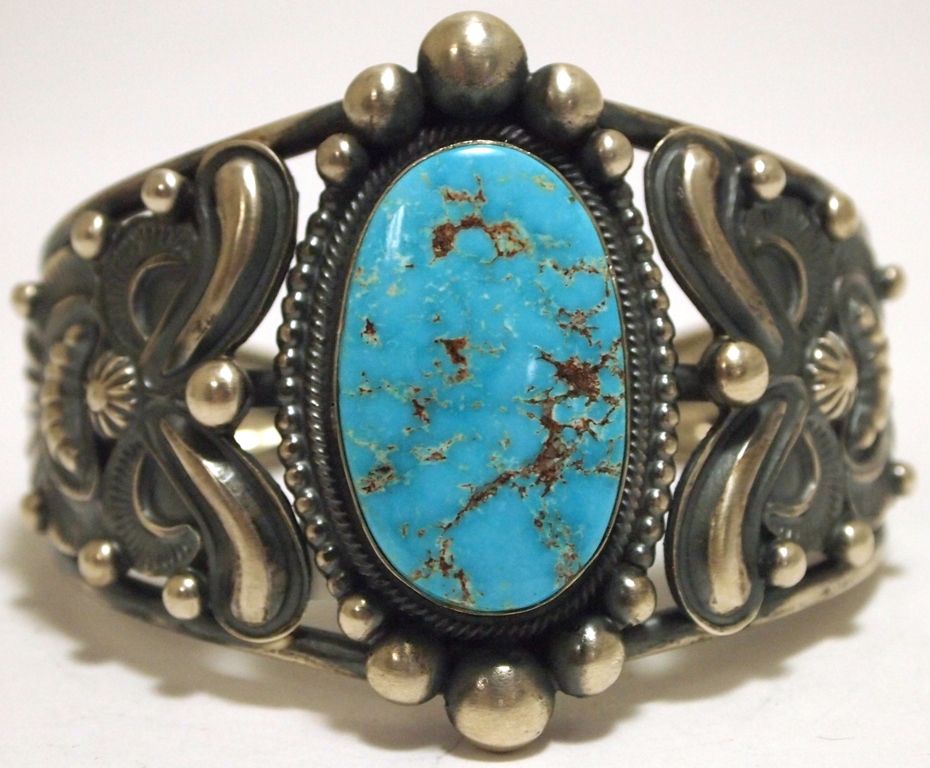 Old Pawn Navajo Pilot Mountain Turquoise Sterling Silver Cuff Bracelet ...