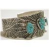 Image 2 : Navajo Kingman Turquoise Sterling Silver Spider Web Tufacast Cuff Bracelet - Philander B Begay