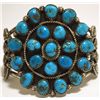 Image 1 : Old Pawn Navajo Turquoise Cluster Sterling Silver Cuff Bracelet - Running Bear