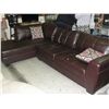 Image 1 : 2pc brown leather sectional sofa with 2 throw