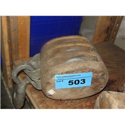 Vintage wooden block hoist