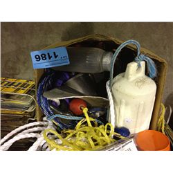 Box filled with assorted marine items;