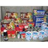 Image 1 : Shelf lot of snack foods and assorted canned goods