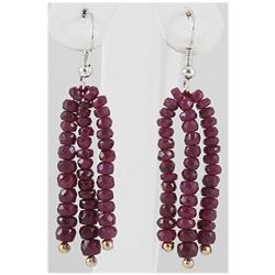 36.52ct 3 Row Faceted Ruby Silver Hook Earring
