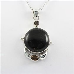 46.5ctw Black Onyx Gemstone Silver Pendant