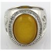 Image 2 : Natural Yellow Jade Men's Ring Set in Sterling Silver w