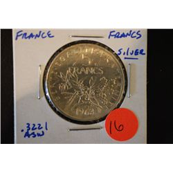 1963 France 5 Francs Foreign Coin; Silver; .3221 ASW; EST. $10-25