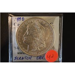 1890 Silver Morgan $1; Scratch Obv.; EST. $30-40