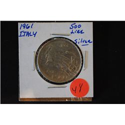 1961 Italy 500 Lire Foreign Coin; Silver; EST. $10-15