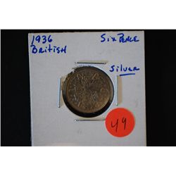 1936 British Six Pence Foreign Coin; Silver; EST. $10-15
