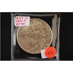 1934-D Peace $1; VAM3 EF40; EST. $40-60