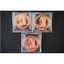 Copper Round "Liberty Bust"; .999 Fine Copper 1 Oz.; Lot of 3; EST. $10-20