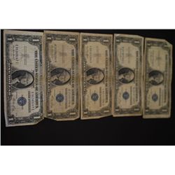 1935-E US Silver Certificate $1; Blue Seal; Lot of 5; EST. $10-20