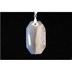 Black Leather Necklace With Polished Purple Rock Charm; EST. $5-10