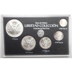 1992 BANCO de MEXICO FIVE PIECE SILVER LIBERTAD PROOF SET