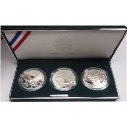 UNITED STATES VETERANS THREE PIECE PROOF COMMEMORATIVE SILVER DOLLARS