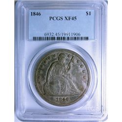 1846 SEATED DOLLAR PCGS XF-AU45 (ITS AU)