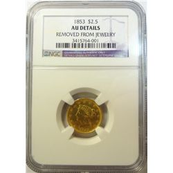 1853 $2 1/2  Gold  NGC AU   removed from jewelry