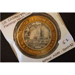 1994 Flamingo Hilton Las Vegas NV Limited Edition Two-Tone $10 Gaming Token; .999 Fine Silver .60% O