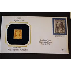 22K Gold Replica Stamp W/Enlarged Reproduction Of The Original Stamp With First Day Issue 1870; 30 C