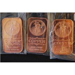 2012 Copper Ingot; .999 Fine Copper 1 Oz.; Lot of 3; EST. $10-15