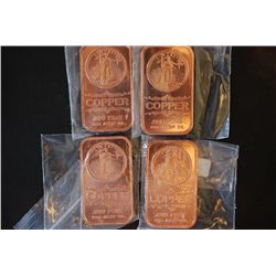 2012 Copper Ingot; .999 Fine Copper 1 Oz.; Lot of 4; EST. $15-20