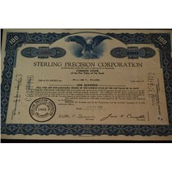 Sterling Precision Corp. Stock Certificate Dated 1963; EST. $5-10